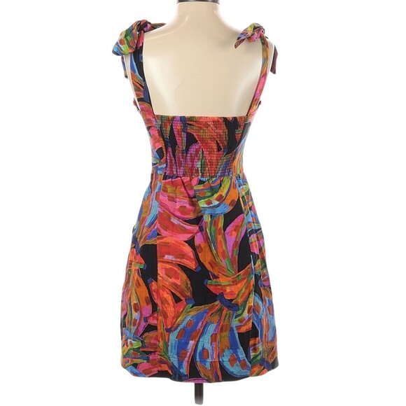 Farm Rio Rainbow Bananas Shoulder-Tie Mini Dress XS Linen - Picture 3 of 14